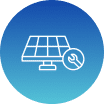 A blue circle with an image of a solar panel and a wrench.