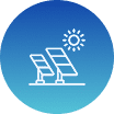 A blue circle with two solar panels on it