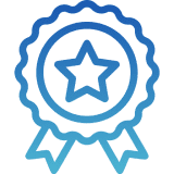 A blue star and ribbon on top of a circular seal.
